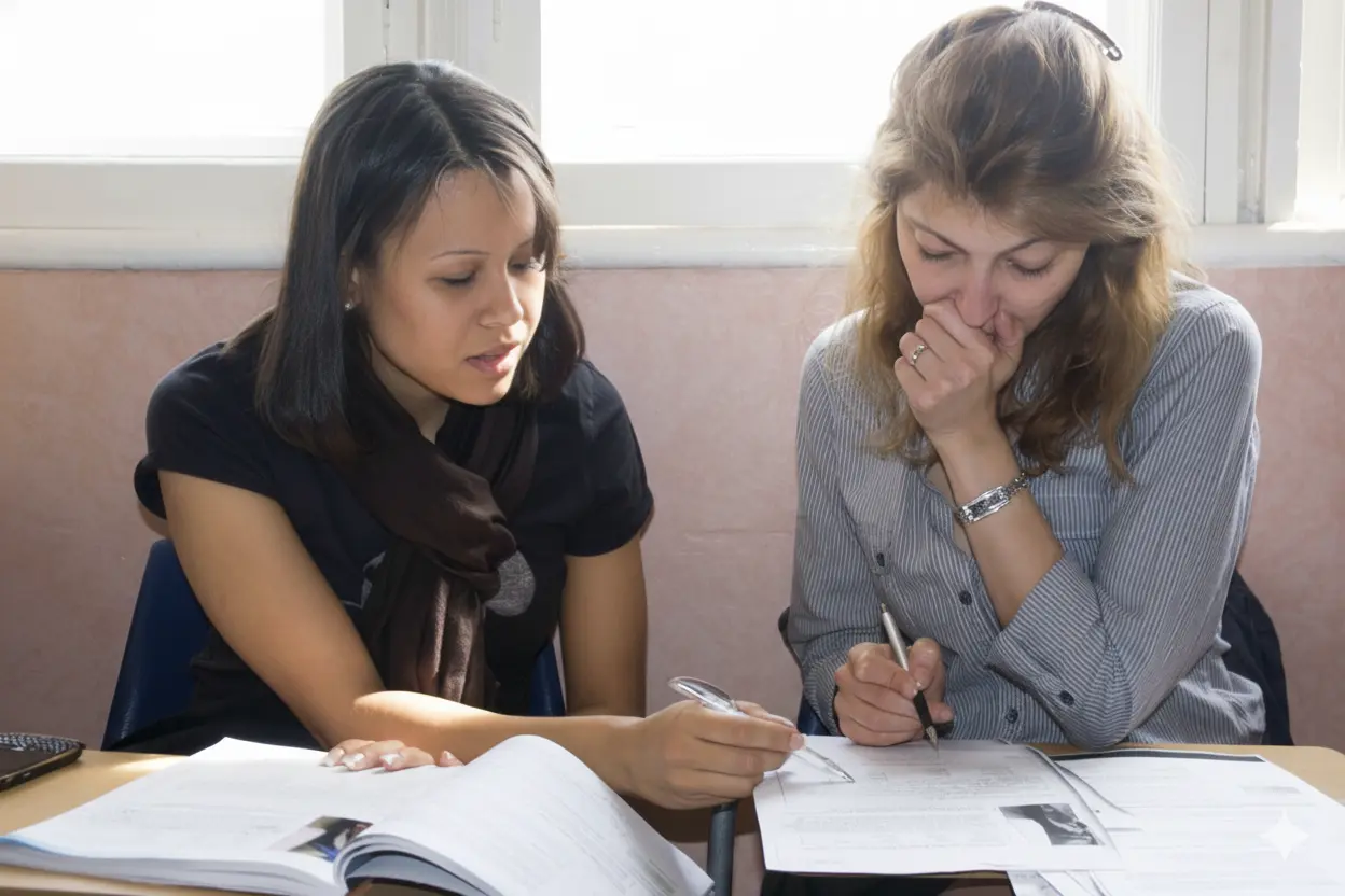 A student and a teacher having a private lesson.